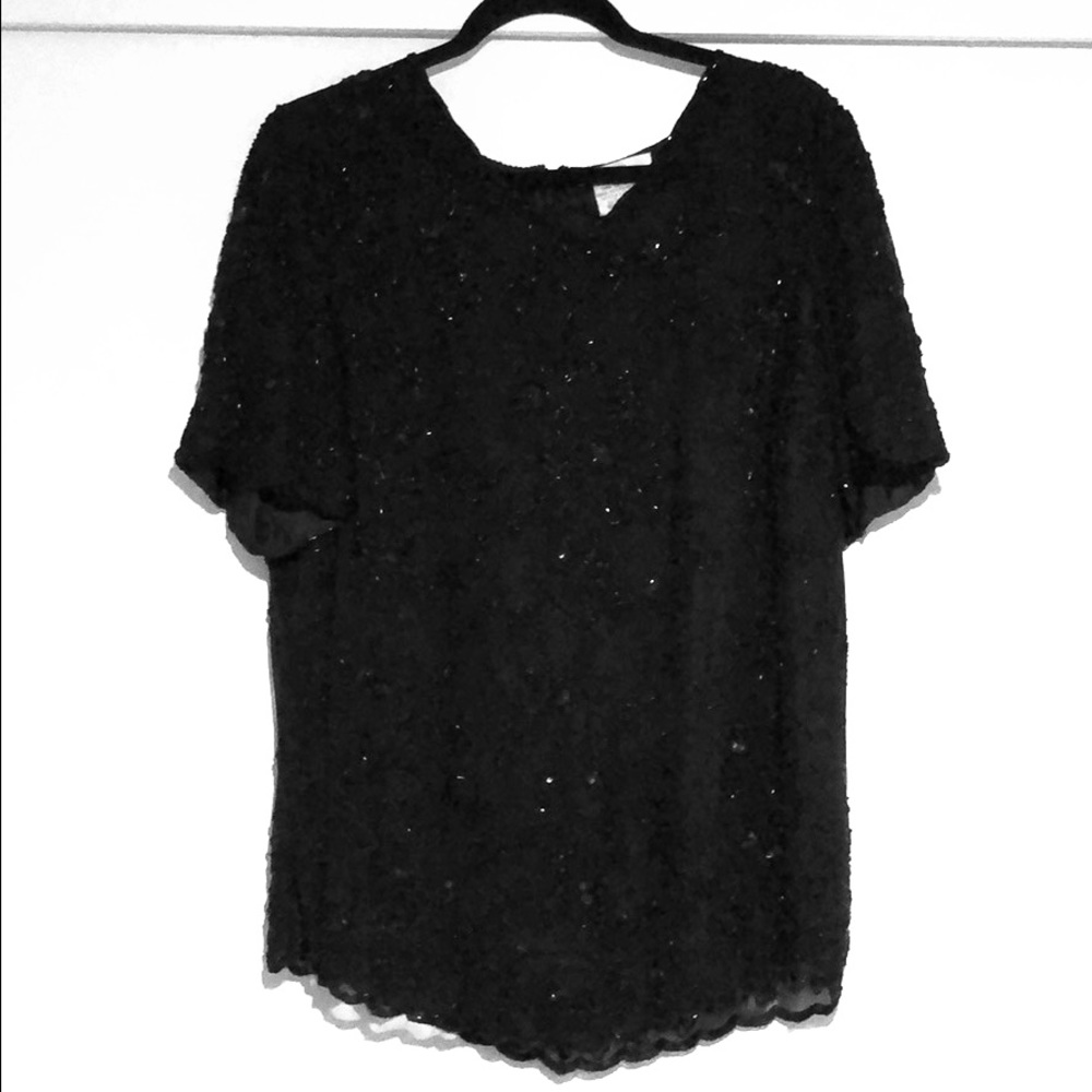 Black beaded evening blouse